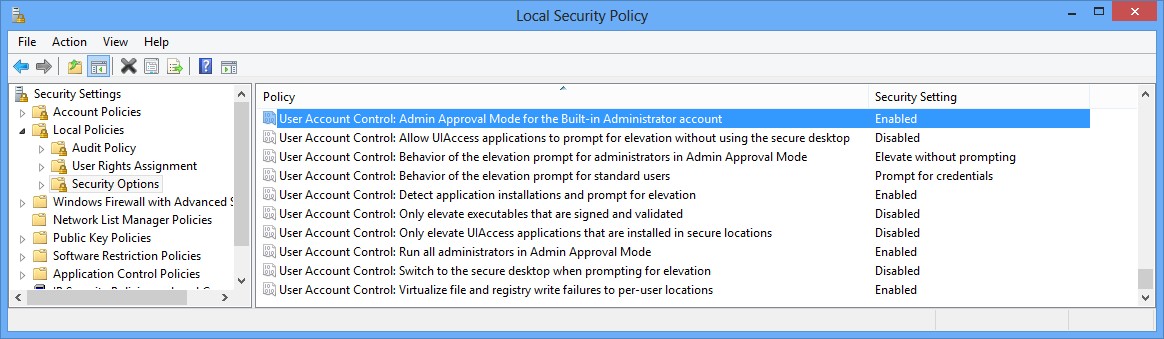 User Account Control: Admin Approval Mode for the built-in Administrator Account